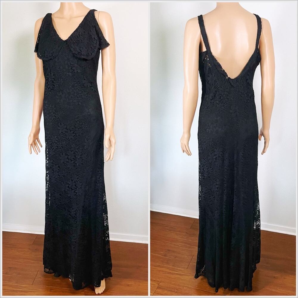 Vintage 1930s‎ Black Lace Evening Gown FOGA Fashion Originators Guild // Size XS
